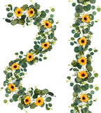 Uieke 2 Pack Artificial Sunflower Garland, 6ft/Strand Silk Sunflowers Hanging Vines Flowers Garland with Green Leaves for Room Kitchen Garden Birthday Wedding Baby Shower Party Table Decor