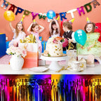 3 Pack 29 x108 Inch Rainbow Foil Fringe Table Skirts Metallic Banner for Tinsel Streamer Garland Backdrop for Parade Floats Mother's Day, Graduate, Birthday, Wedding Party Decoration