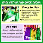 4 Pack 10 Ft Gold Green Purple Foil Fringe Garland Metallic Streamers Tinsel Banner Wall Hanging Garland Backdrop for Parade Floats, Halloween, Christmas, Thanksgiving, New Year Party Decorations