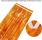 Reusable Foil fringe Curtains Halloween Decor Indoor Party Decorations - Melsan 3 Pack 3.2 x 8.2 ft Tinsel Curtain Party Photo Backdrop for Birthday Party Baby Shower or Graduation Decorations (Orange)