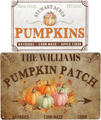 Personalized Halloween Farm Fresh Pumpkin Metal Sign Fall Decor with Family Name Text Custom Pumpkin Patch Farm Signs for Fall Thanksgiving Garden Farmhouse Wall Decoration