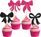 Gyufise 36Pcs Bow Cupcake Toppers Glitter Bowknot Cupcake Picks Bow Tie Birthday Decorations Bow Cake Toppers for Bridal Baby Shower Bachelorette Party Supplies Black Rose Red