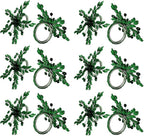 Napkin Rings Set of 12 for Dining Table Decoration Parties Everyday Metal Napkin Holder Leaf Dark Green (Pack of 12)