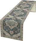 Boho Bohemia Style Table Runner, Vintage Blue Retro Flower Rustic Country Style Floral Print Pattern for Home Kitchen Table Decor Dining Coffee Room Garden Party Decor 13x72in
