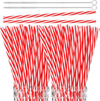 Vesici 9 Inch Plastic Striped Straws Reusable with Cleaning Brush Red Striped Hard Drinking Straws for Christmas Party Decoration Supplies(Red and White,102 Pcs)
