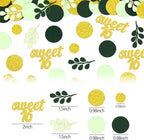 300PC Gold Glitter and Sage Green Sweet 16 Party Decorations Greenery Happy 16th Birthday Confetti for Table Sweet Sixteen Party Decor Supplies