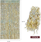 Champagne Gold Foil Fringe Backdrop - CYLMFC 3 Pack 3.3 ft x 6.6 ft Sparkle Tinsel Foil Fringe Backdrop Curtains for Birthday Anniversary Retirement Party Decorations