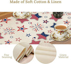 4th of July Table Runner, American Patriotic Independence Day Red Blue White Stars Stripes Fireworks Print Table Runner for Home Party Decor Kitchen Dining Table, 13x36inch