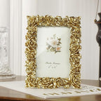 Cuspin Vintage Gold 4x6 Picture Frame, Gold Ornate Rose Flower Resin Photo Frame with Glass Front for Tabletop or Wall Hanging, Antique Picture Frames for Home Office Decor