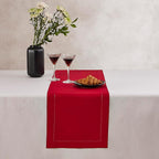 Red Table Runner 36 Inch – Cotton Linen Hemstitch Farmhouse Table Runner 14x36 – Washable Fabric for Dining, Fall, Halloween, Thanksgiving, Spring, Summer, Wedding, Everyday Décor – Serena