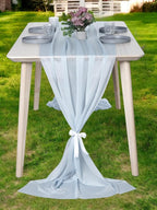 MDS 15 Pack 10ft Chiffon Table Runner 29 x 120 Inches Sheer Wedding Runner Romantic Rustic Table Runner for Wedding Decorations, Birthday Parties, Bridal Shower Party Arch Decor - Baby Blue