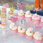 30 PCS He Asked She Said Yes Cupcake Toppers Glitter Miss to Mrs I Do Love Heart Ring Cupcake Picks Wedding Engagement Cake Decorations for Wedding Engagement Bridal Shower Party Supplies Colorful