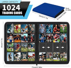 16 Pocket Card Binder, 1000+ Premium Zip Trading Card Binder, Double-sided Side Loading Card Collection Binder Album, Durable Leather Cover, Ringless Card Folder for Gifts, MTG, TCG, Sport Cards, Blue
