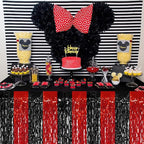 4P Wavy Metallic Tinsel Foil Fringe Table Skirts for Rectangle Tables Backdrop Garland Curtains for Parade Floats Wedding Birthday Parties Decoration Graduation 2025 Christmas (Black Red)