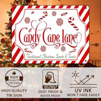 Christmas Candy Cane Lane Metal Tin Sign Traditional Christmas Sweets and Treats Winter Sign for Home Living Room Outdoor or Indoor Wall Decor Gift Christmas Candy Cane Lollipop 12x16Inch