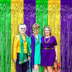4 Pack 3.2Ft x 6.6Ft Mardi Gras Fringe Curtain Backdrop, Gold Green Purple Metallic Tinsel Foil Fringe Streamers Curtains Background for Photo Booth Birthday Wedding Carnival Party Decorations