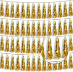 4P Gold Foil Fringe Tassel Banner Garland Metallic Tinsel Streamers Wall Hanging Curtain Backdrop Banner for Parade Floats, 2024 Graduation Decorations, Wedding Party Decoration
