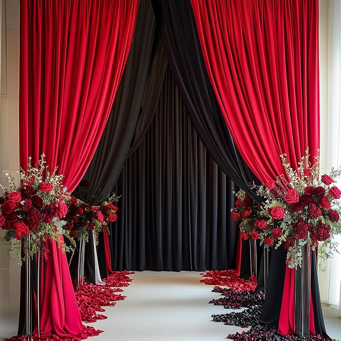 60ftx12ft Wrinkle Free Red Backdrop Curtain, 12 Panels 12FT Height Red Wedding Backdrop Drapes, Silky Polyester Back Drop Cloth for Birthday Photography Background Party Backdrop Draping