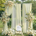 PARTISKY Wedding Arch Draping Fabric, Ivory Sheer Backdrop Curtain Chiffon Fabric Drapery for Ceremony Reception Party Ceiling Backdrop (Ivory Drapes Curtain, (1 Panel) 6 Yards/18ft)