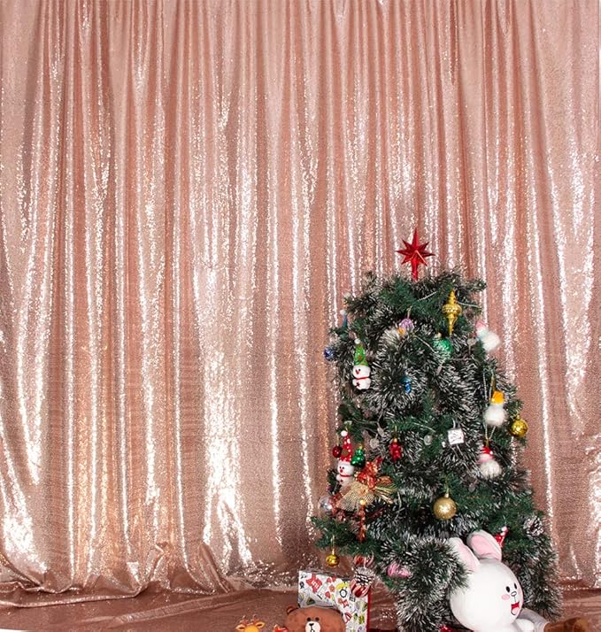SquarePie Sequin Backdrop Not See Through Thick Stain Background for Photography Glitter Curtain Party 8FT x 8FT Rose Gold