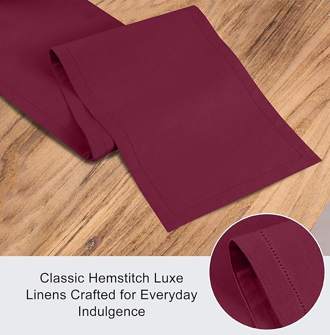 Ruvanti Linen Table Runner 72 Inches, Classic Hemstitch, Washable, Reusable, Non-Slipping, Stain Resistant- Perfect for Parties, Weddings, Dinners, Thanksgiving, Christmas, Indoor use – Burgundy