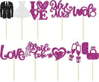 Ephlyn 30Pcs Bride to be Cupcake Toppers Glitter Wedding Cake Topper Decorations I Do Love Heart Ring Cupcake Picks for Bridal Shower Wedding Engagement Party Supplies Purple