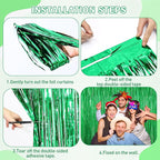 Green Foil Curtain Backdrop, 2Pack Green Metallic Tinsel Foil Fringe Curtains Photo Booth Props for Birthday Wedding Engagement Baby Shower Bachelorette Christmas Celebration Jungle Party Decorations