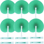 12 Packs Decorative Paper Folding Hand Fans Handheld,Green Round Foldable Wedding Fans Chinese and Japanese Fans Bulk for Bridal Guest Church Party Favors Dancing Birthday DIY