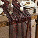 Artoid Mode 3PCS Black Red Gold Gauze Table Runner 120 Inch 10FT, Glitter Metallic Foil Sheer Dining Wedding Anniversary Holiday Table Decor for Home Party