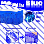 4 Pack 29x108 Inch Metallic Foil Fringe Tinsel Table Skirts for Rectangle Tables Streamer Curtains Backdrop for Wedding, Birthday, Parade Floats, Christmas, Halloween Party Decoration(Blue)
