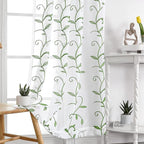 VISIONTEX Embroidered Green Sheer Voile Curtains, Leaves Embroidery Faux Linen Rod Pocket Window Drapes for Living Room and Girls Bedroom 54 x 108 Inch, Set of 2 Curtain Panels