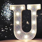 Pooqla Light Up Letters, LED Marquee Letters for Silver Birthday Decorations, Battery Powered Night Light Teenager Girl Room Decor, Gift for Girls Boys Wedding Bedroom Christmas Party Decor, Letter U