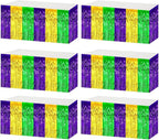 6 Pack 29x108 Inch Mardi Gras Metallic Foil Fringe Tinsel Table Skirts for Rectangle Tables Streamer Backdrop for Wedding, Birthday, Parade Floats, Carnival Party Decoration Gold Green Purple