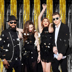 Black and Gold Party Streamers Decoration - GREATRIL Foil Fringe Backdrop for 2026 NYE/Anniversary/Farewell/Cocktail/Prom/EID/Birthdays - 3.2ft X 8.2ft - 2 Packs
