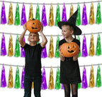 3P Metallic Fringe Tassel Banner Garland Foil Tinsel Streamer Wall Hanging Curtain Backdrop Banner for Parade Floats, Graduation, Carnival Mardi Gras Party Decorations(Gold Green Purple)
