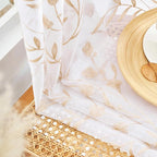 Sheer Curtains 45 Inches White-Beige Floral Embroidery Rod Pocket Voile Drapes for Living room, Bedroom, Window Treatments Lace Outdoor Curtain Panels for Yard, Kitchen, Villa, Set of 2, 52"x 45".