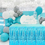 Light Blue Streamers Party Decorations, 2 Packs Ocean Blue Table Skirts Metallic Foil Fringe Tinsel for Birthday Under The Sea Shark Boy Baby Shower Winter Party Supplies -29x108Inch