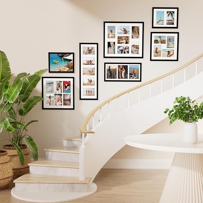 Vittanly 8x24 Collage Picture Frame, Displays 5Pcs 4x6 Pictures with Mat, Picture Frames Collage Wall Decor for Horizontal or Vertical Display, Black, 1 Pack