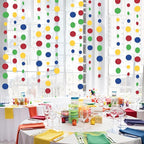 Super Mario Party Decorations Circle Dot Garland Red Blue Yellow Green Hanging Paper Polka Dot Streamer for Birthday Baby Shower Wedding Bridal Shower Carnival Circus Clown Fiesta Party Supplies