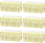 6 Pack 29x108 Inch Metallic Foil Fringe Tinsel Table Skirts Banner for Rectangle Tables Streamer Garland Backdrop for Wedding, Birthday, Parade Floats, Christmas Party Decoration(Light Gold)