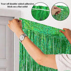 4 Pack Green Foil Fringe Curtain Backdrop, 3.28Ft x 8.2Ft Metallic Tinsel Foil Fringe Streamer Curtains for Photo Booth Props Decor Party Supplies