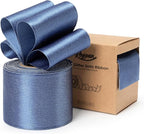 Dusty Blue Satin Wired Ribbon 2-1/2 Inch Double-Faced Sliver Glitter Christmas Ribbons for Wreath, Tree Decoration, Gift Wrapping, Home Decor 10 Yards