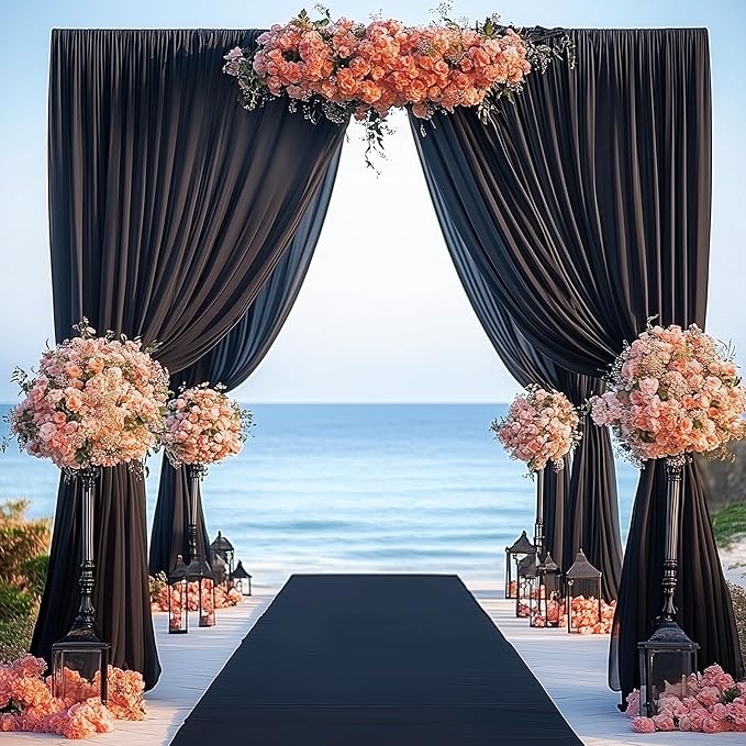 30ftx15ft Wrinkle Free Black Backdrop Curtain, 6 Panels 15FT Height Black Wedding Backdrop Drapes, Silky Polyester Back Drop Cloth for Birthday Photography Background Party Backdrop Draping