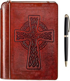 SETTINI® Lined Journal - Celtic Cross Journal for Writing Gift Set - Hardcover Vegan Leather, Includes Luxury Pen in a Unique Pen Holder, 192 Pages, 6 x 8.5 inches, Bible Journal, Birthday Gift
