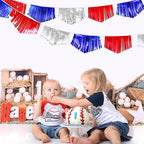 Blue Red Silver Tassel Banner Metallic Fabric Pennant Bunting Flag for 4th of July American USA National Day Patriotic Veterans Graduation Wedding Birthday Retirement Nautical Party Decorations