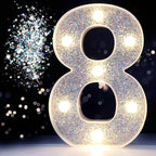 Pooqla Marquee Light up Numbers, Lighted Numbers for 8th Birthday Decorations, Night Light Battery Powered for Silver Party Decorations, Gift for Boys Girls Christmas Wedding Home Room Decoration