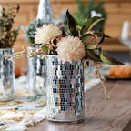 WDHODEC 6 Pcs Disco Vases Bulk Silver Mirror Disco Ball Flower Vase Glass Candle Holder for Wedding Table Centerpieces Decoration 6"