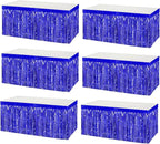6 Pack 29x108 Inch Metallic Foil Fringe Tinsel Table Skirts Banner for Rectangle Tables Streamer Garland Curtains Backdrop for Wedding, Birthday, Parade Floats, Christmas Party Decoration(Blue)