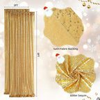 SquarePie Sequin Backdrop Curtain Not See Through Background for Wedding Party 2FT x 8FT 2P Gold