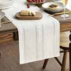 Artoid Mode Beige Rustic Cotton Linen Table Runner, Seasonal Embroidered Hollow Kitchen Dining Table Decoration for Home Party Decor 13x90 Inch